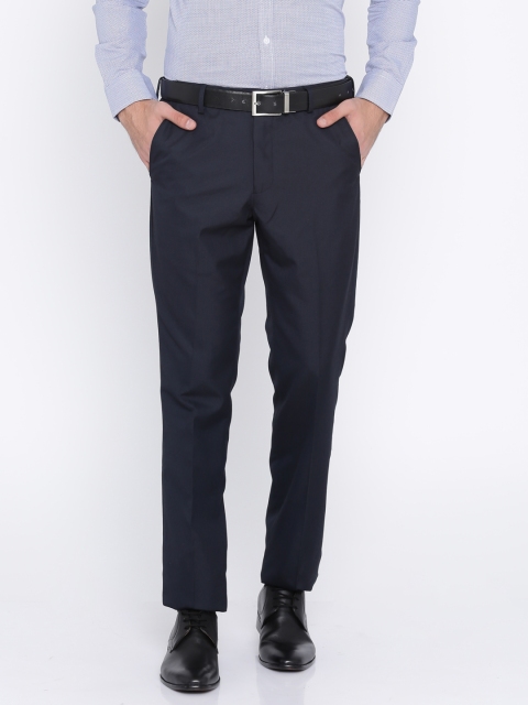 

John Miller Men Navy Blue Slim Fit Solid Formal Trousers