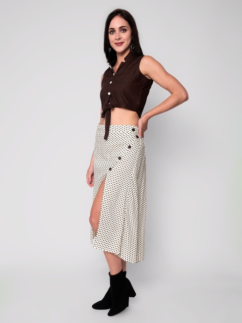 

God Bless Women Brown & White Printed Top with Skirt Co-Ords Set