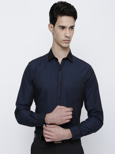 

Black coffee Men Navy Blue Slim Fit Solid Formal Shirt