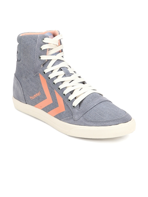 

hummel Women Grey Slimmer Stadil Smooth Hi Solid Canvas High-Top Sneakers