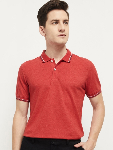 

max Men Red Polo Collar Pure Cotton T-shirt