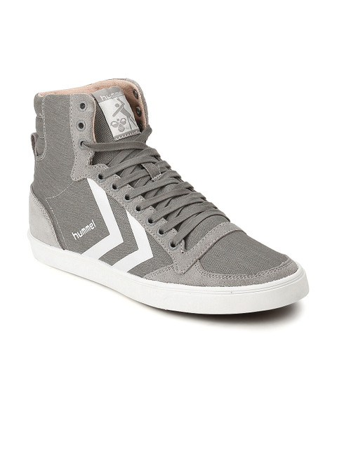 

hummel Women Grey Slimmer Stadil Herringbone High-Top Suede Sneakers