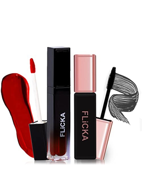 

FLiCKA Set & Attack Liquid Matte Lipstick-05 Dream Castle & Last it Out Mascara Black 9ML, Red