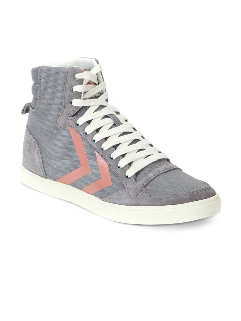 

hummel Women Grey Sl. Stadil Herringbone Woven Design High-Top Sneakers