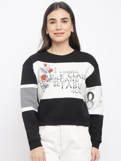 

Latin Quarters Women Black & White Typography Printed Pullover Sweater