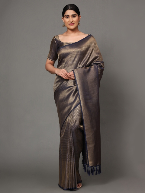 

Ekta Textiles Women Navy Blue & Gold-Toned Woven Design Zari Pure Silk Banarasi Saree
