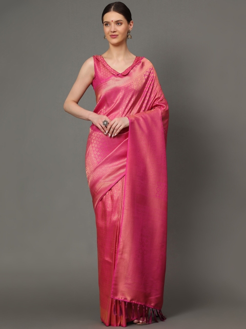 

Ekta Textiles Women Pink & Gold-Toned Woven Design Zari Pure Silk Banarasi Saree