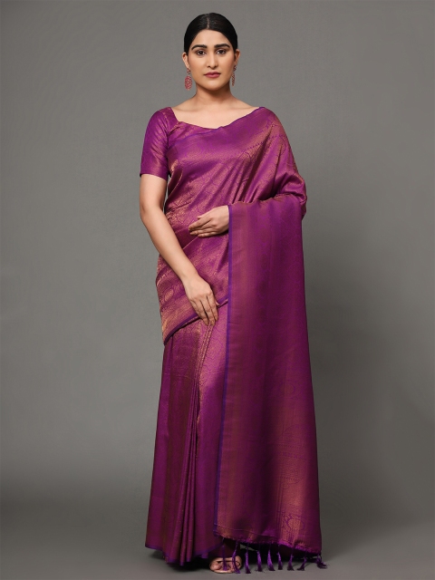 

Ekta Textiles Magenta & Gold-Toned Ethnic Motifs Zari Pure Silk Banarasi Saree