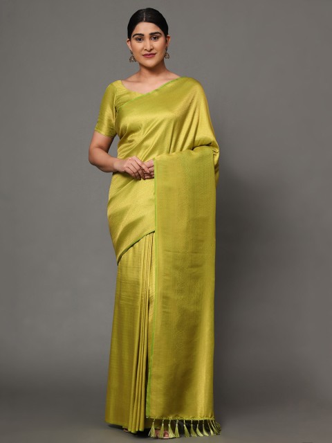 

Ekta Textiles Green & Gold-Toned Woven Design Zari Pure Silk Banarasi Saree