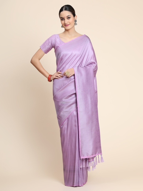 

Ekta Textiles Purple & Silver-Toned Woven Design Zari Pure Silk Banarasi Saree