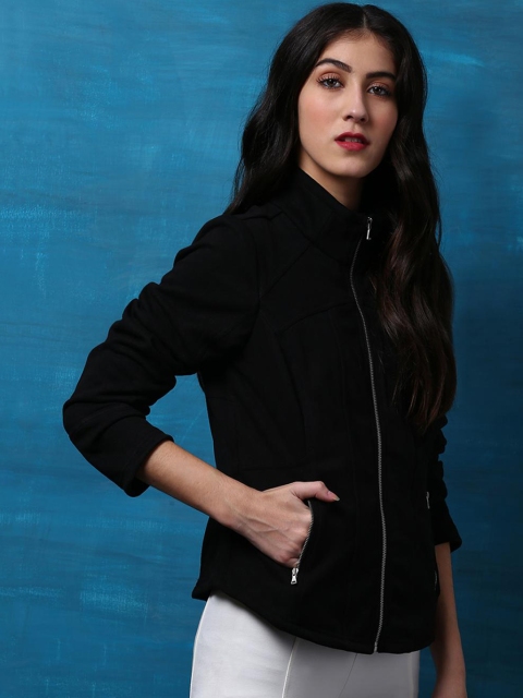 

Lakshita Women Black Solid Biker Jacket