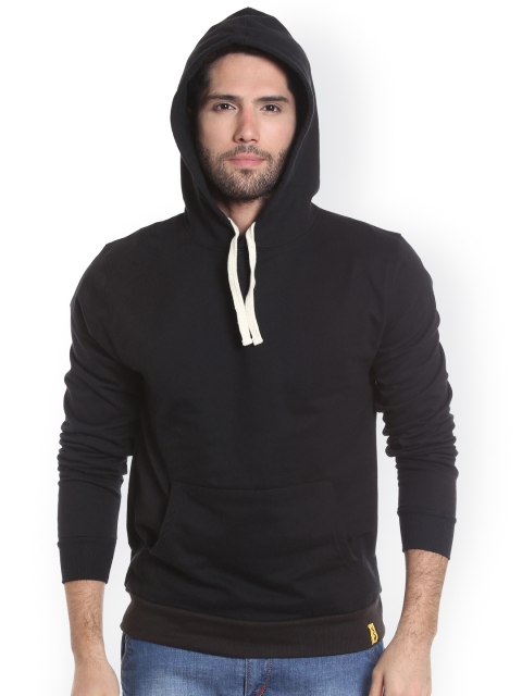 

Campus Sutra Men Black Solid Hooded Sweatshirt