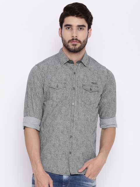 Mufti Men Black & White Regular Fit Striped Casual Shirt available at myntra for Rs.1019