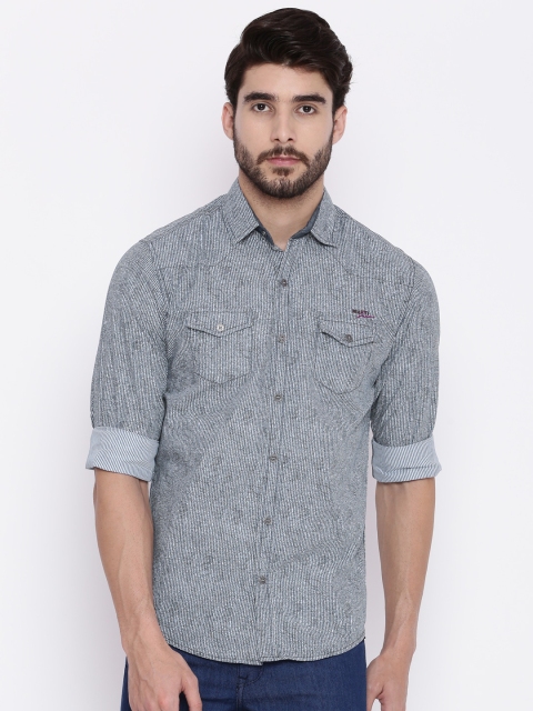 Mufti Men Blue & Off-White Regular Fit Striped Casual Shirt available at myntra for Rs.849