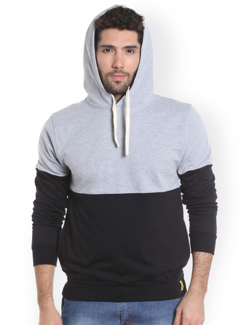

Campus Sutra Men Grey & Black Colourblocked Hooded Sweatshirt