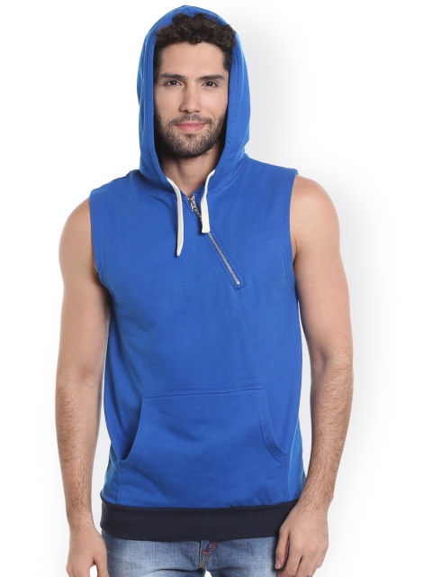 

Campus Sutra Men Blue Solid Hooded Sweatshirt