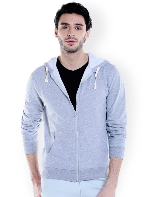 

Campus Sutra Men Grey Solid Hooded Sweatshirt