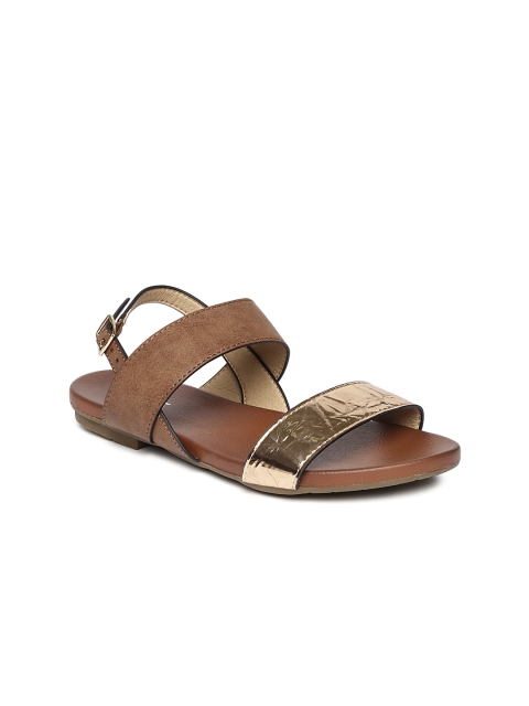

CODE by Lifestyle Women Gold-Toned & Brown Colourblocked Open Toe Flats