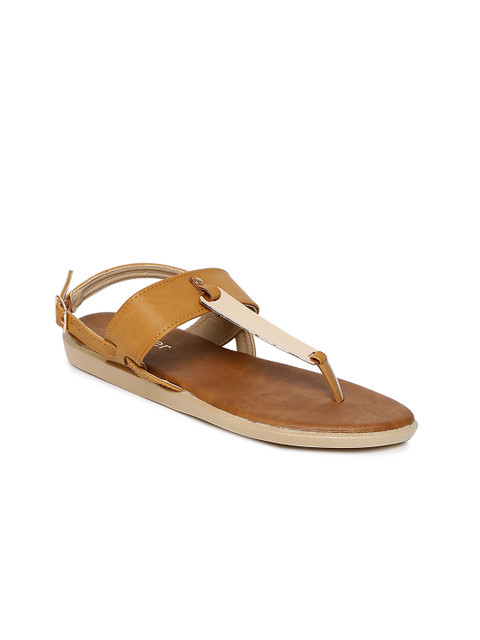 

Ginger by Lifestyle Women Brown & Gold-Toned Solid T-Strap Flats