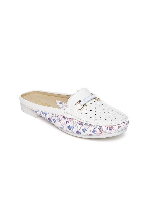 

Ginger by Lifestyle Women White Square-Toed Printed Loafer-Style Flats
