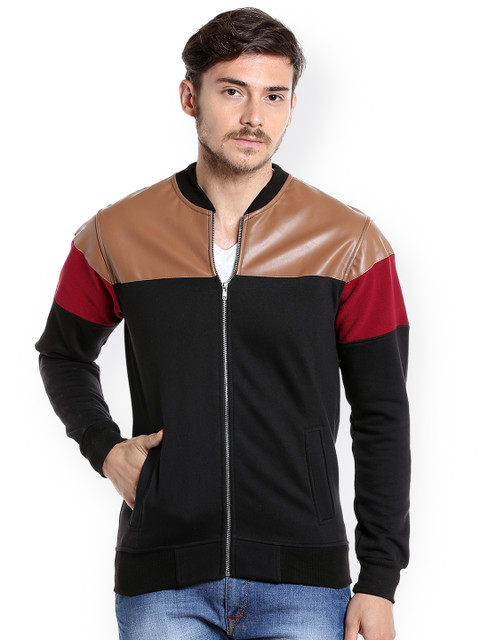 

Campus Sutra Men Black & Tan Colourblocked Bomber