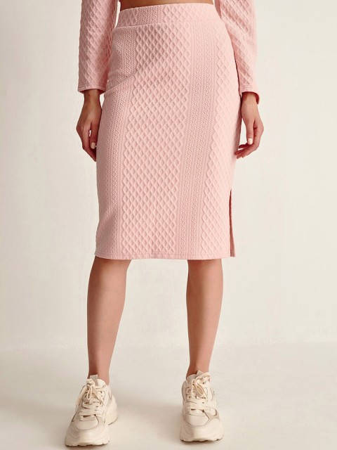 

COVER STORY Women Pink Self-Design Pencil-Fit Knee Length Skirt