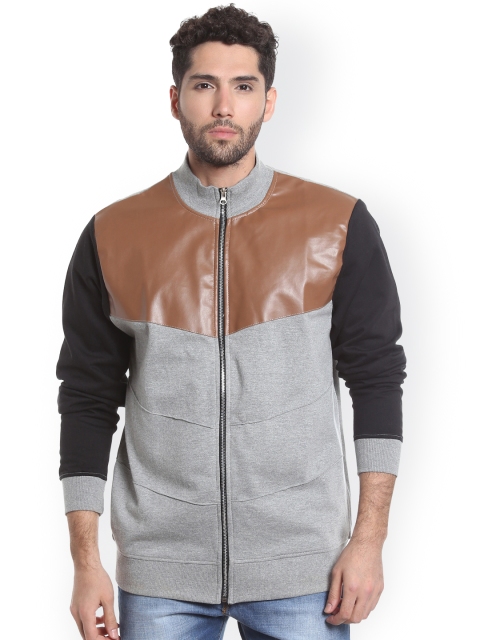

Campus Sutra Men Grey & Brown Colourblocked Quilted Jacket