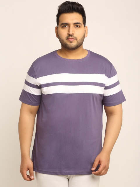 

Rodzen Men Purple Striped Pure Cotton T-shirt