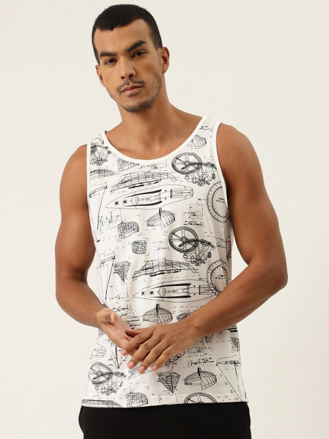 

Rodzen Men White Printed Pure Cotton T-shirt