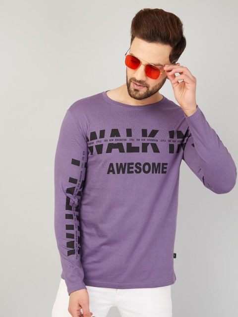 

Rodzen Men Purple Typography Printed Pure Cotton T-shirt