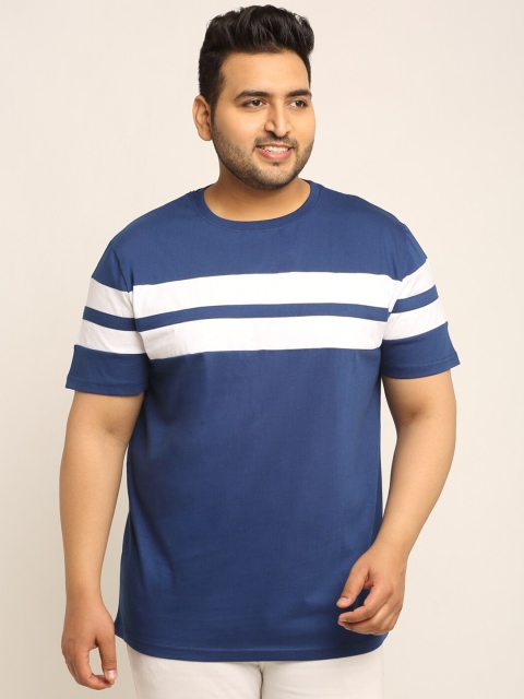 

Rodzen Men Blue Striped Pure Cotton T-shirt