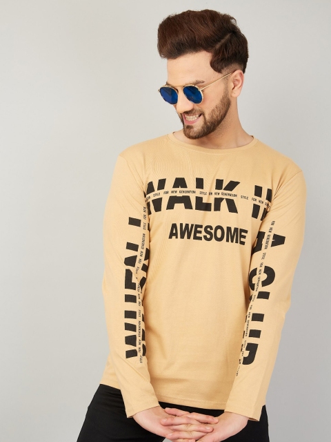 

Rodzen Men Cream-Coloured Typography Printed Pure Cotton T-shirt