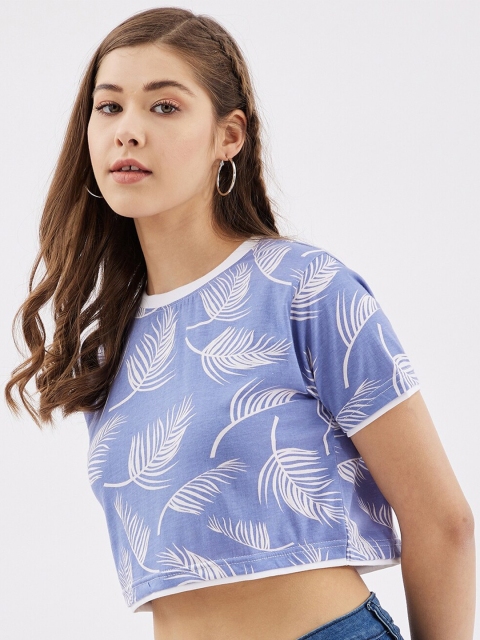

Rodzen Women Purple & White Floral Printed Tropical Pure Cotton T-shirt