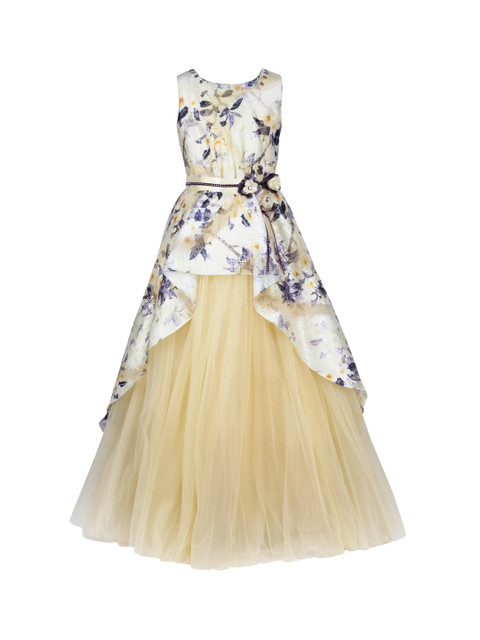 

CUTECUMBER Girls Yellow Printed Fit & Flare Dress