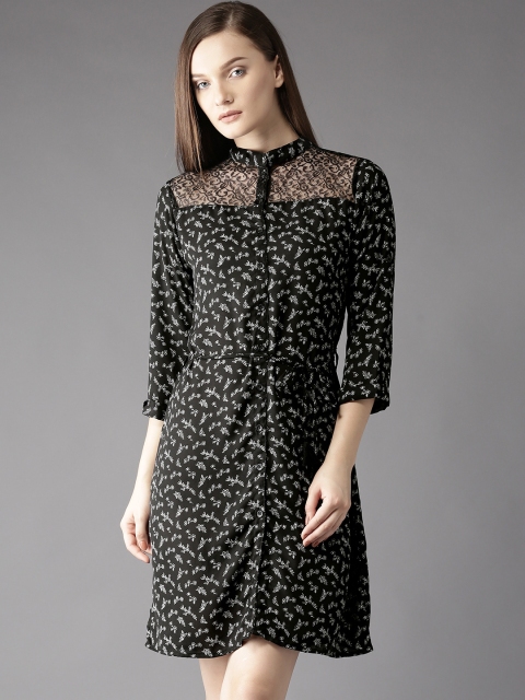 

HERE&NOW Women Black Floral Print Shirt Dress
