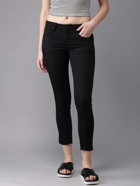 

HERE&NOW Women Black Skinny Fit Mid-Rise Clean Look Stretchable Cropped Jeans