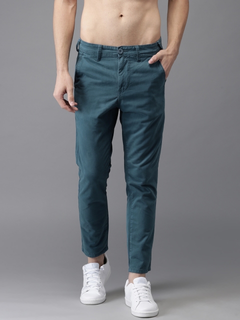 

HERE&NOW Men Teal Blue Slim Fit Solid Cropped Chinos