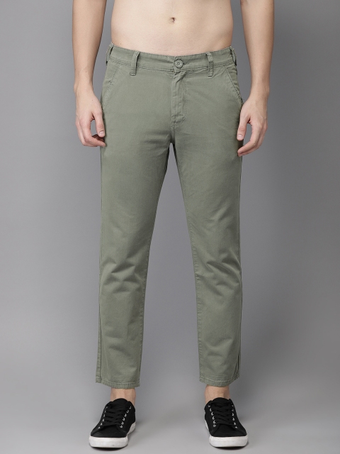 

HERE&NOW Men Green Slim Fit Solid Cropped Chinos