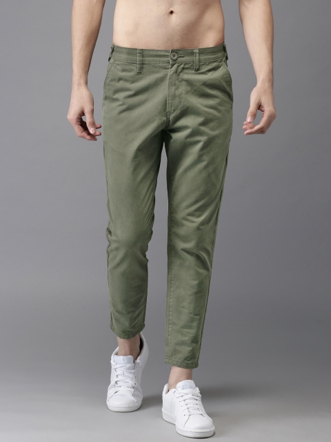 

HERE&NOW Men Olive Green Slim Fit Solid Ankle-Length Chinos