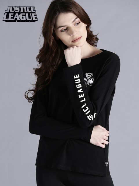 

Justice League Women Black Solid Round Neck T-shirt