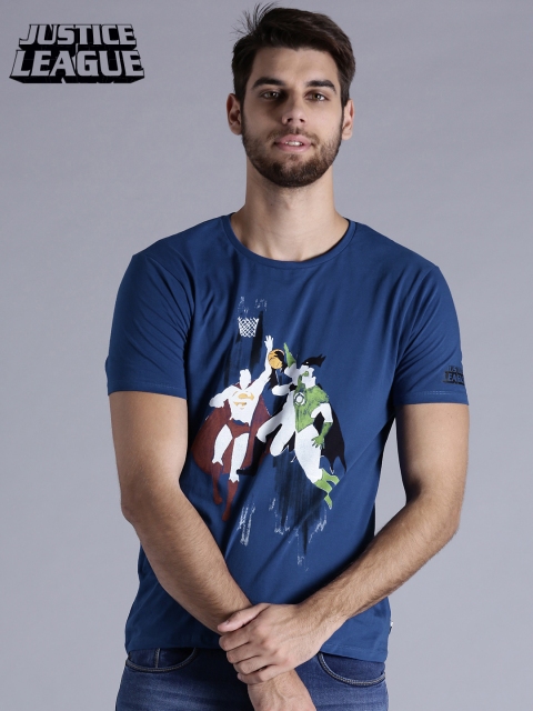 

Justice League Men Blue Printed Round Neck T-shirt