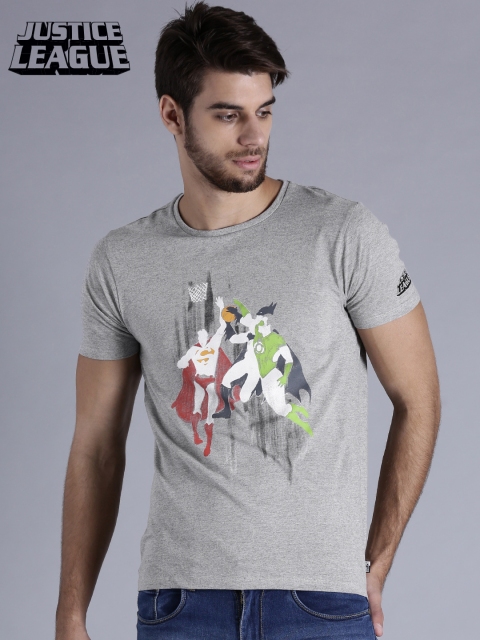 

Justice League Men Grey Melange Printed Round Neck T-shirt