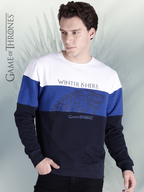 

Game of Thrones by Kook N Keech Men Navy Blue & White Colourblocked Sweatshirt