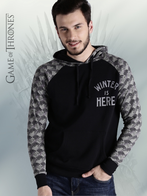 

Game of Thrones by Kook N Keech Men Black & Grey Solid Hooded Sweatshirt