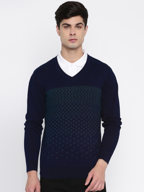 

Arrow Blue Jean Co. Men Navy Blue Self Design Pullover