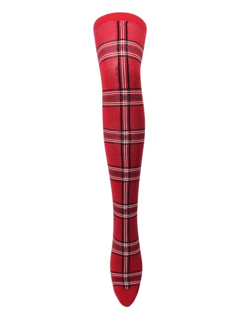 

Bonjour Women Red Check Above Knee Length Socks