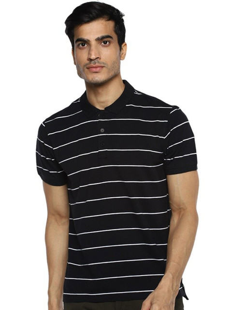 

Red Chief Men Black Striped Polo Collar Cotton T-shirt
