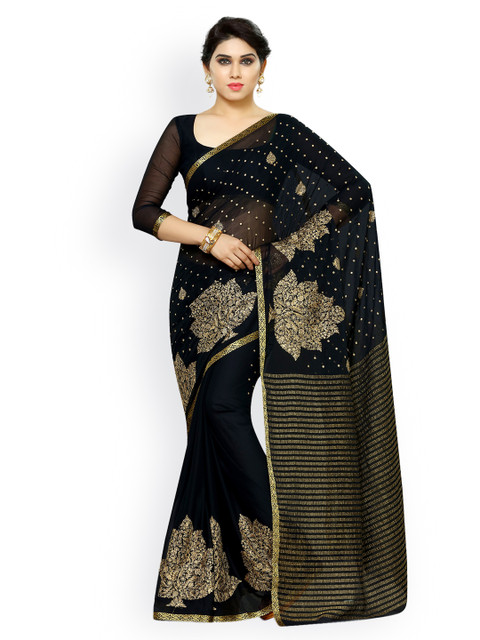 

MIMOSA Black Poly Chiffon Embroidered Saree