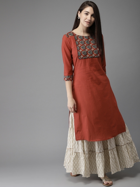 

HERE&NOW Rustic Red Printed Cotton Kurta, Rust