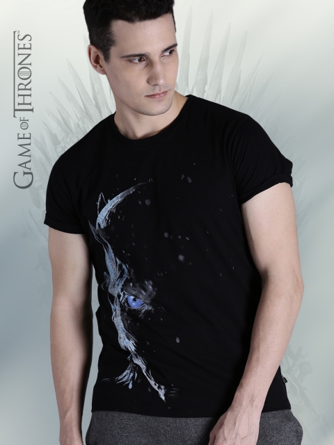 

Game of Thrones by Kook N Keech Men Black Printed Round Neck Pure Cotton T-shirt